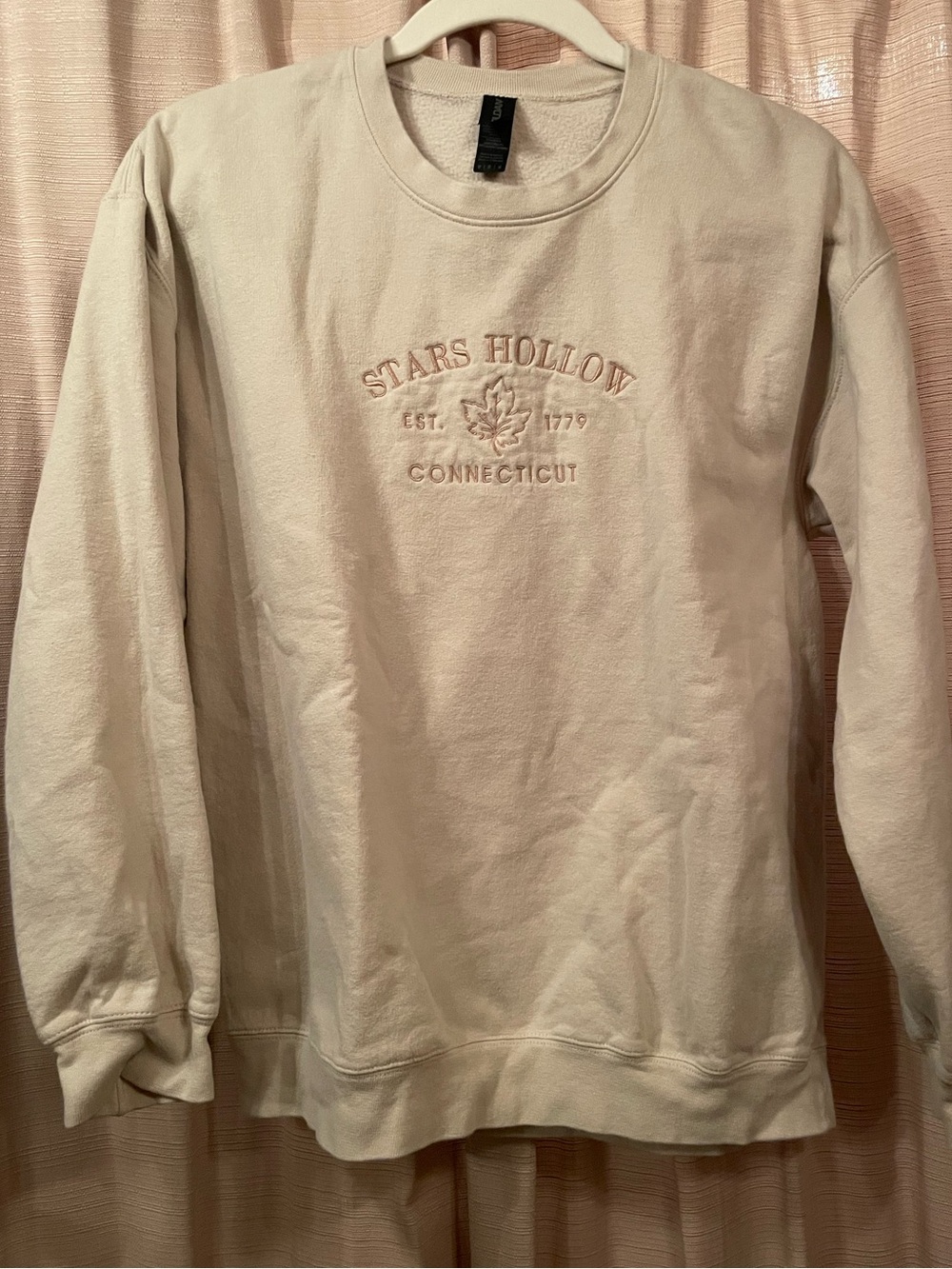 Tan Gilmore Girls Stars Hollow Crewneck Sweater.